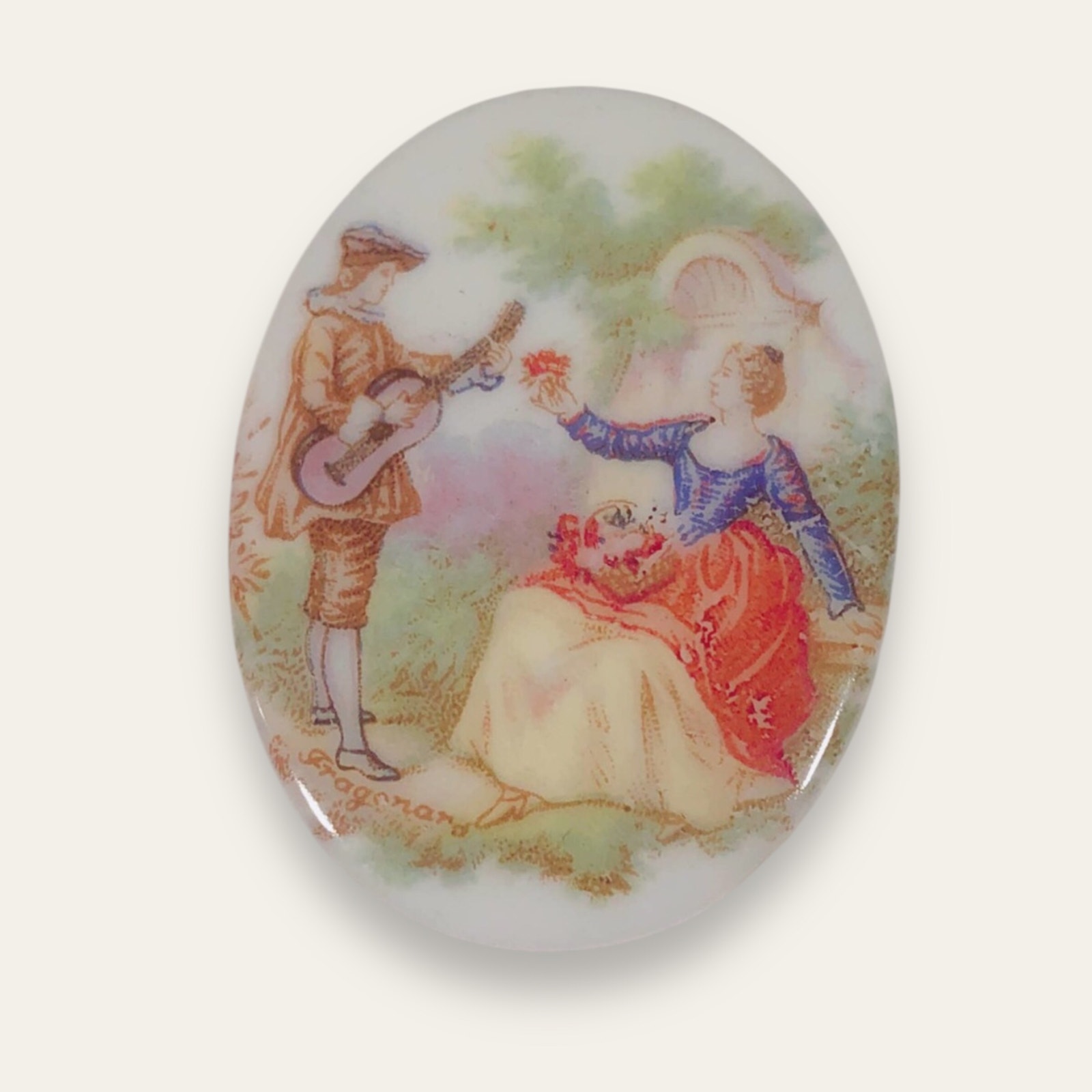 Vintage Courting Art Man Plays Music For Woman Pendant Setting